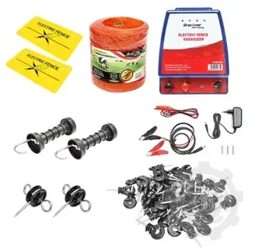 Kit complet gard electric 12/220V, 4.8 Joule lungime fir 1000m, 100 izolatori si placute avertizare Premium