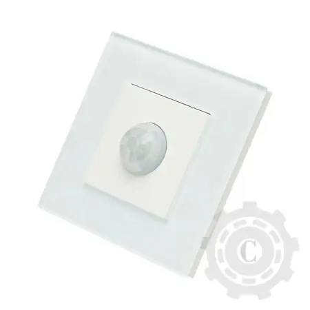 Reducere specială Intrerupator cu senzor de miscare PIR 220V alb cu rama din sticla 86x86x34mm