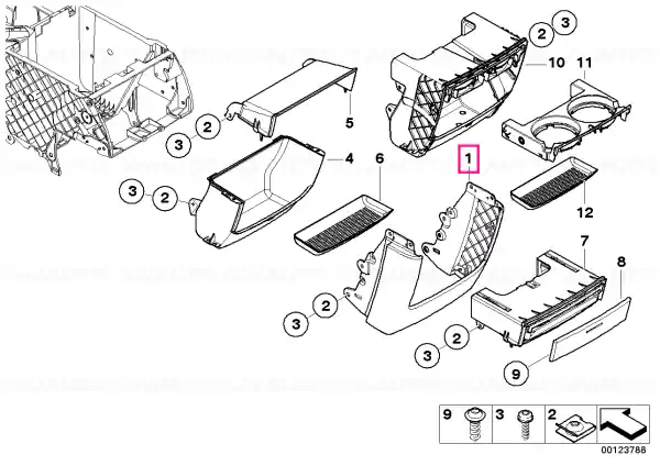 Centre console, bottom part, rear SCHWARZ - BMW Chilipir