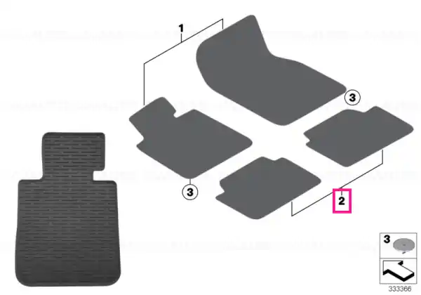Floor mats, all-weather, rear GRAU - BMW Retur gratuit