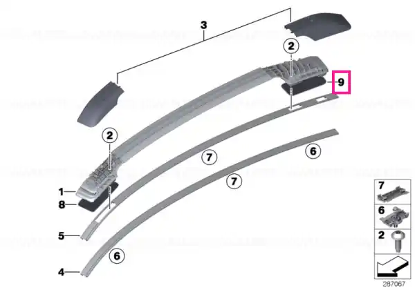 Promoție Base, roof railing, rear, left SCHWARZ - BMW