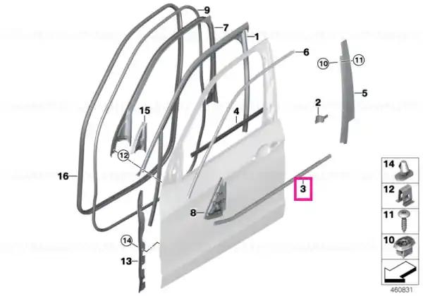 Cumpără online Acoperire canal exterior ușă, față stânga - CHROM - BMW