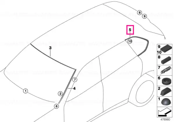Disponibil imediat Finisher, side window, rear right CHROM - BMW
