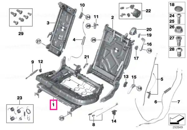 Seat frame, comfort seat, left - BMW Cumpărături sigure
