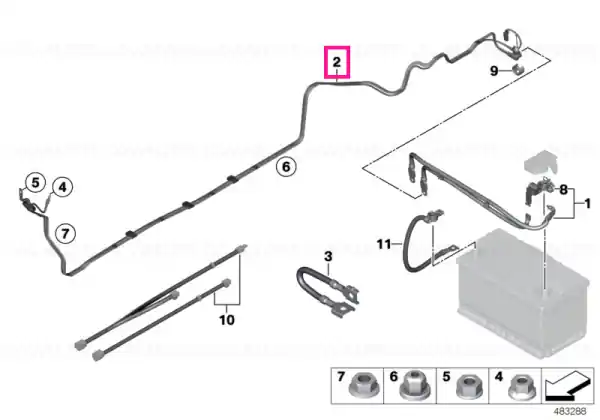 Battery lead positive, underfloor - BMW Popular