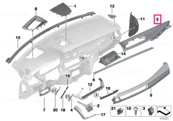 Reducere extra Ornament panou bord sus dreapta SCHWARZ - BMW