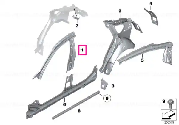 Retur ușor Side frame, inside, front right - BMW