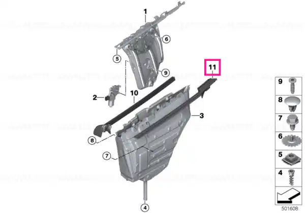 Livrare gratuită Finisher, side window, rear right SCHWARZ HGL - BMW