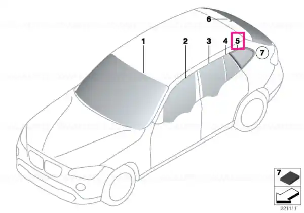 Livrare gratuită Side window, rear left GLANZSCHWARZSSG - BMW