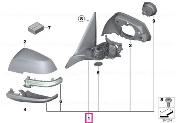 Exterior mirror, no lens, heated, left SHADOW-LINE - BMW Ieftin