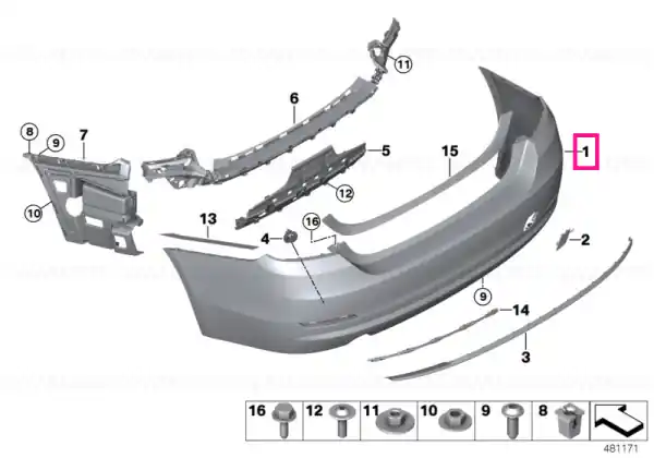 Panel, bumper, primed, rear LINES EINFL. - BMW Preț redus