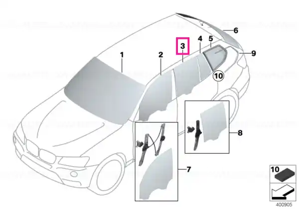 Bestseller Side window, black, door, rear left SSG - BMW
