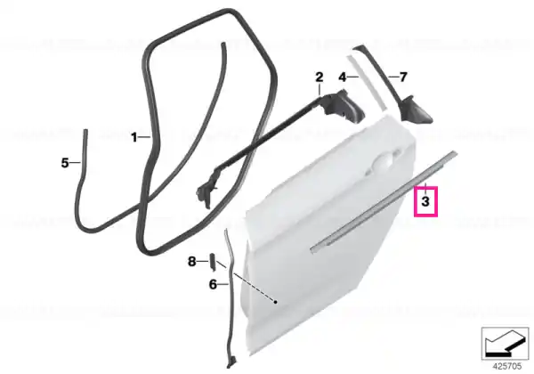 Window well strip, outer, door, rear rgt SCHWARZ MATT - BMW Discount