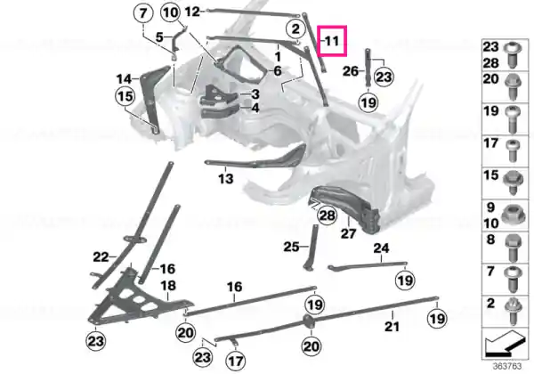 Strut tower brace, left - BMW Preț redus