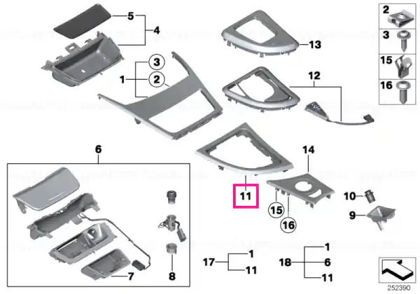 Disponibil imediat Ornament schimbător viteze, negru mat - BMW
