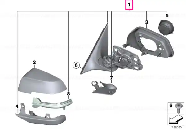 Doar azi Exterior mirror, no lens, heated, left SHADOW-LINE - BMW