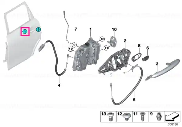 System lock, rear left - BMW Retur ușor