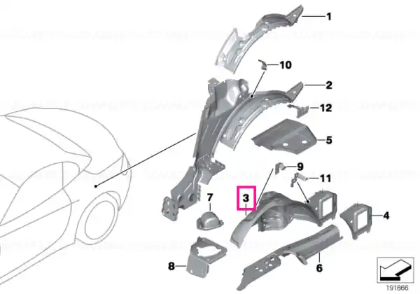 Ofertă limitată Left rear inner wheelhouse - BMW