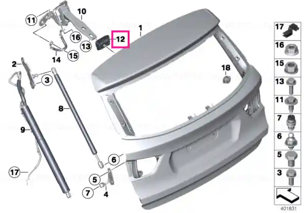 Hinge shackle, trunk lid - BMW Noutate