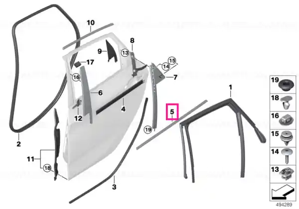 Window well strip, outer, door, rear rgt ALU HOCHGLANZ - BMW Preț promoțional