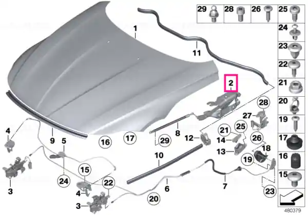 Transport gratuit Right engine hood hinge - BMW