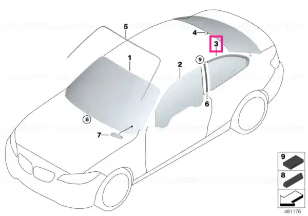 Side window, rear right ALU HOCHGLANZ - BMW Cumpără acum