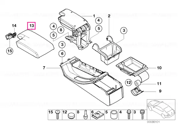 Premium Armrest upper leather H3TO TOPASBLAU - BMW