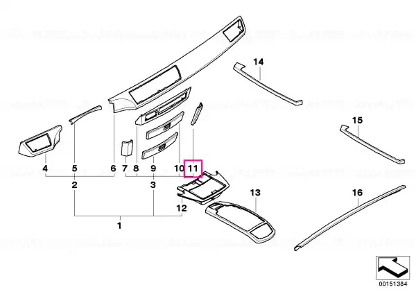Wood panel, module carrier, right NUßB./INTARSIEN - BMW Cel mai bun preț