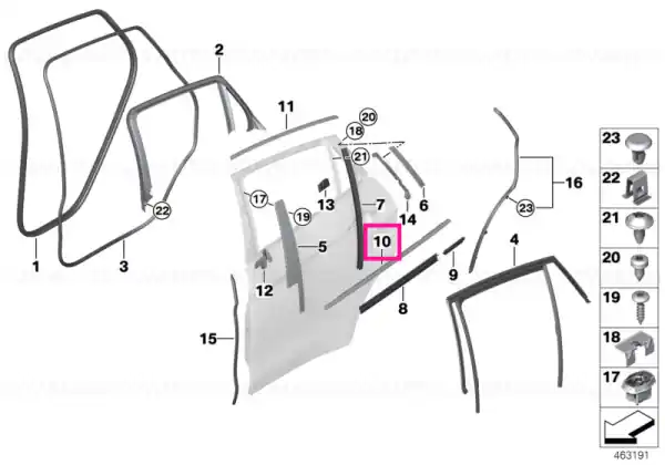 Window well strip, outer, door, rear rgt TITAN- LIGHT - BMW Super ofertă