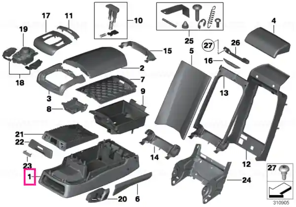 Armrest, lower section, rear middle NACX,NADH OYST. - BMW Mai ieftin